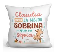 MUGFFINS Cojín Personalizable 40x40 cm para Sobrina Relleno Incluído - En Español - Mejor Que yo Sepia - Regalo Original y Divertido