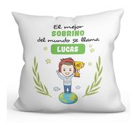 MUGFFINS Cojín Personalizable 40x40 cm para Sobrino Relleno Incluído - En Español - Eres Mejor del Mundo - Regalo Original y Divertido