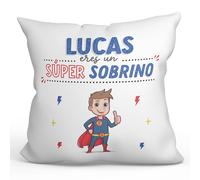 MUGFFINS Cojín Personalizable 40x40 cm para Sobrino Relleno Incluído - En Español - ¡Eres Súper! - Regalo Original y Divertido