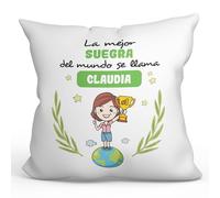 MUGFFINS Cojín Personalizable 40x40 cm para Suegra Relleno Incluído - En Español - Eres Mejor del Mundo - Regalo Original y Divertido
