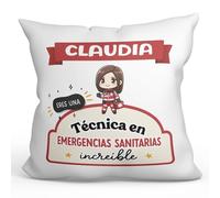 MUGFFINS Cojín Personalizable 40x40 cm para TÉCNICA EN EMERGENCIAS SANITARIAS Mujer Relleno Incluído - En Español - Eres increíble - Kawaii - Regalo Original y Divertido