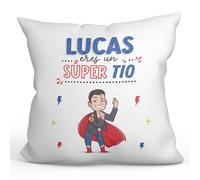 MUGFFINS Cojín Personalizable 40x40 cm para TÍO Relleno Incluído - En Español - ¡Eres Súper! - Regalo Original y Divertido