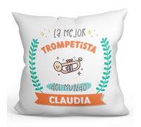 MUGFFINS Cojín Personalizable 40x40 cm para TROMPETISTA Mujer Relleno Incluído - En Español - Mejor del Mundo - con Dibujo - Regalo Original y Divertido