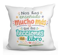 MUGFFINS cojín Profesora con Relleno | cojín Profesor con Frase Nos has enseñado Mucho más Que Las lecciones del Libro en Español | Regalo profe Agradecimiento | Infantil v1