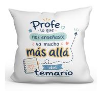 MUGFFINS cojín Profesora con Relleno | cojín Profesor con Frase Profe lo Que Nos enseñaste va Mucho más allá del temario en Español | Regalo profe Agradecimiento | Infantil v5