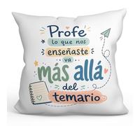 MUGFFINS cojín Profesora con Relleno | cojín Profesor con Frase Profe lo Que Nos enseñaste va Mucho más allá del temario en Español | Regalo profe Agradecimiento | Infantil v6