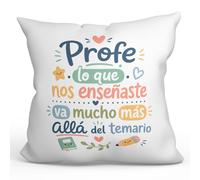 MUGFFINS cojín Profesora con Relleno | cojín Profesor con Frase Profe lo Que Nos enseñaste va Mucho más allá del temario en Español | Regalo profe Agradecimiento | Infantil v7