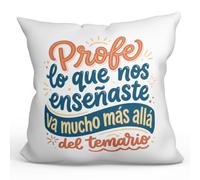 MUGFFINS cojín Profesora con Relleno | cojín Profesor con Frase Profe lo Que Nos enseñaste va Mucho más allá del temario en Español | Regalo profe Agradecimiento | Profesorado v4