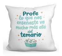 MUGFFINS cojín Profesora con Relleno | cojín Profesor con Frase Profe lo Que Nos enseñaste va Mucho más allá del temario en Español | Regalo profe Agradecimiento | Profesorado v2