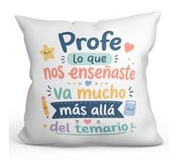 MUGFFINS cojín Profesora con Relleno | cojín Profesor con Frase Profe lo Que Nos enseñaste va Mucho más allá del temario en Español | Regalo profe Agradecimiento | Infantil v4