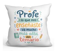 MUGFFINS cojín Profesora con Relleno | cojín Profesor con Frase Profe lo Que Nos enseñaste va Mucho más allá del temario en Español | Regalo profe Agradecimiento | Infantil v2