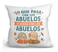 MUGFFINS Cojines para Abuelos y Abuelas con Relleno | Lo Que Pasa con los Abuelos, se Queda con los Abuelos en Español | Regalo Divertido Gracioso Navidad cumpleaños | Abuelitos v1