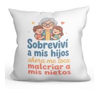 MUGFFINS Cojines para Abuelos y Abuelas con Relleno | Sobreviví a mis Hijos Ahora me Toca malcriar a mis Nietos en Español | Regalo Divertido Gracioso Navidad cumpleaños | Abuelitos-3 v1