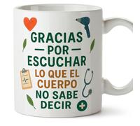 MUGFFINS regalo agradecimiento médico | taza enfermera gracias con frase Gracias por escuchar lo que el cuerpo no sabe decir en Español | 330 Ml 11 oz | microondas y lavavajillas | sanitarios v5