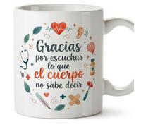 MUGFFINS regalo agradecimiento médico | taza enfermera gracias con frase Gracias por escuchar lo que el cuerpo no sabe decir en Español | 330 Ml 11 oz | microondas y lavavajillas | sanitarios v2