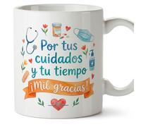 MUGFFINS regalo agradecimiento médico | taza enfermera gracias con frase Por tus cuidados y tu tiempo ¡Mil gracias! en Español | 330 Ml 11 oz | microondas y lavavajillas | sanitarios v3