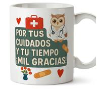 MUGFFINS regalo agradecimiento médico | taza enfermera gracias con frase Por tus cuidados y tu tiempo ¡Mil gracias! en Español | 330 Ml 11 oz | microondas y lavavajillas | sanitarios v2
