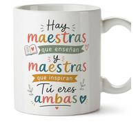 MUGFFINS regalo maestra infantil | taza profe Hay maestras que enseñan y maestras que inspiran Tú eres ambas en Español | detalle profesora guardería | cerámica 330 Ml | desayuno aula | Enseñanza v2