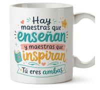 MUGFFINS regalo maestra infantil | taza profe Hay maestras que enseñan y maestras que inspiran Tú eres ambas en Español | detalle profesora guardería | cerámica 330 Ml | desayuno aula | Infantil v3