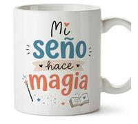MUGFFINS regalo maestra infantil | taza profe Mi seño hace magia en Español | detalle profesora guardería | cerámica 330 Ml | desayuno aula | Enseñanza v2
