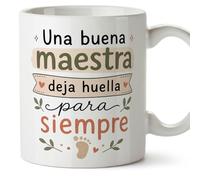 MUGFFINS regalo maestra infantil | taza profe Una buena maestra deja huella para siempre en Español | detalle profesora guardería | cerámica 330 Ml | desayuno aula | Enseñanza v1