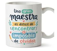 MUGFFINS regalo maestra infantil | taza profe Una gran maestra es difícil de encontrar e imposible de olvidar en Español | detalle profesora guardería | cerámica 330 Ml | desayuno aula | Infantil v1