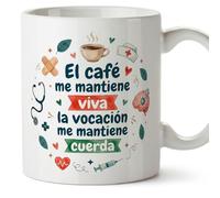 MUGFFINS regalo médico | Taza enfermera con frase El café me mantiene viva la vocación me mantiene cuerda en Español 330 Ml/11 oz | Idea original para sanitaria, doctora, cuidadora | sanitarios v2