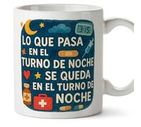 MUGFFINS regalo médico | Taza enfermera con frase Lo que pasa en el turno de noche se queda... en Español 330 Ml/11 oz | Idea original para sanitarios, doctores y cuidadores | sanitarios v2