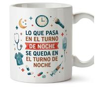MUGFFINS regalo médico | Taza enfermera con frase Lo que pasa en el turno de noche se queda... en Español 330 Ml/11 oz | Idea original para sanitarios, doctores y cuidadores | sanitarios v1