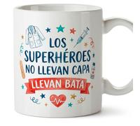 MUGFFINS regalo médico | Taza enfermera con frase Los superhéroes no llevan capa llevan bata en Español 330 Ml/11 oz | Idea original para sanitarios, doctores y cuidadores | sanitarios v1