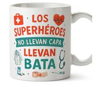 MUGFFINS regalo médico | Taza enfermera con frase Los superhéroes no llevan capa llevan bata en Español 330 Ml/11 oz | Idea original para sanitarios, doctores y cuidadores | sanitarios v2
