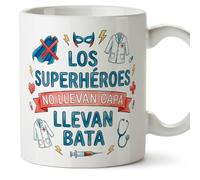 MUGFFINS regalo médico | Taza enfermera con frase Los superhéroes no llevan capa llevan bata en Español 330 Ml/11 oz | Idea original para sanitarios, doctores y cuidadores | sanitarios v4