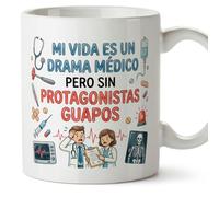 MUGFFINS regalo médico | Taza enfermera con frase Mi vida es un drama médico pero sin protagonistas guapos en Español 330 Ml | Idea original para sanitarios, doctores y cuidadores | sanitarios v3