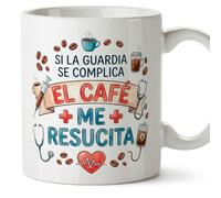 MUGFFINS regalo médico | Taza enfermera con frase Si la guardia se complica el café me resucita en Español 330 Ml/11 oz | Idea original para sanitarios, doctores y cuidadores | sanitarios v2