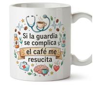 MUGFFINS regalo médico | Taza enfermera con frase Si la guardia se complica el café me resucita en Español 330 Ml/11 oz | Idea original para sanitarios, doctores y cuidadores | sanitarios v1