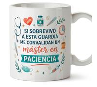 MUGFFINS regalo médico | Taza enfermera con frase Si sobrevivo a esta guardia me convalidan un máster en paciencia en Español 330 | Idea original para doctores y cuidadores | sanitarios v2