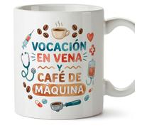 MUGFFINS regalo médico | Taza enfermera con frase Vocación en vena y café de máquina en Español 330 Ml/11 oz | Idea original para sanitarios, doctores y cuidadores | sanitarios v1