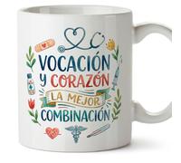 MUGFFINS regalo médico | Taza enfermera con frase Vocación y corazón la mejor combinación en Español 330 Ml/11 oz | Idea original para sanitarios, doctores y cuidadores | sanitarios v3