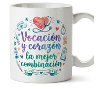 MUGFFINS regalo médico | Taza enfermera con frase Vocación y corazón la mejor combinación en Español 330 Ml/11 oz | Idea original para sanitarios, doctores y cuidadores | sanitarios v4