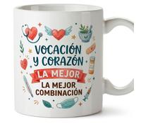 MUGFFINS regalo médico | Taza enfermera con frase Vocación y corazón la mejor combinación en Español 330 Ml/11 oz | Idea original para sanitarios, doctores y cuidadores | sanitarios v1