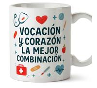 MUGFFINS regalo médico | Taza enfermera con frase Vocación y corazón la mejor combinación en Español 330 Ml/11 oz | Idea original para sanitarios, doctores y cuidadores | sanitarios v2