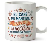 MUGFFINS regalo médico | Taza enfermero con frase El café me mantiene vivo la vocación mantiene cuerdo en Español 330 Ml/11 oz | Idea original para sanitarios, doctores y cuidadores | sanitarios v3