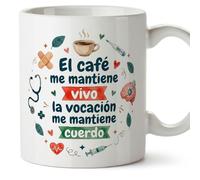 MUGFFINS regalo médico | Taza enfermero con frase El café me mantiene vivo la vocación mantiene cuerdo en Español 330 Ml/11 oz | Idea original para sanitarios, doctores y cuidadores | sanitarios v2