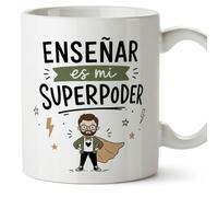 MUGFFINS regalo profesor divertido | taza profe con frase Enseñar es mi superpoder en Español | detalle maestro cerámica 330 Ml/11 oz | desayuno colegio | Enseñanza v1
