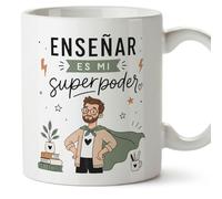 MUGFFINS regalo profesor divertido | taza profe con frase Enseñar es mi superpoder en Español | detalle maestro cerámica 330 Ml/11 oz | desayuno colegio | Enseñanza v2