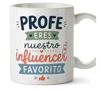 MUGFFINS regalo profesor divertido | taza profe con frase Profe eres nuestro influencer favorito en Español | detalle maestro cerámica 330 Ml/11 oz | desayuno colegio | Enseñanza v1