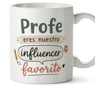MUGFFINS regalo profesor divertido | taza profe con frase Profe eres nuestro influencer favorito en Español | detalle maestro cerámica 330 Ml/11 oz | desayuno colegio | Enseñanza v7