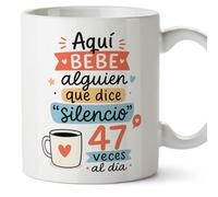 MUGFFINS regalo profesora divertida | regalo profesor divertido | taza profe Aquí bebe alguien que dice silencio 47 veces al día en Español 330 Ml | cerámica resistente | Enseñanza v4