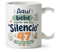 MUGFFINS regalo profesora divertida | regalo profesor divertido | taza profe Aquí bebe alguien que dice silencio 47 veces al día en Español 330 Ml | cerámica resistente | Infantil v9