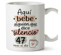 MUGFFINS regalo profesora divertida | regalo profesor divertido | taza profe Aquí bebe alguien que dice silencio 47 veces al día en Español 330 Ml | cerámica resistente | Enseñanza v2